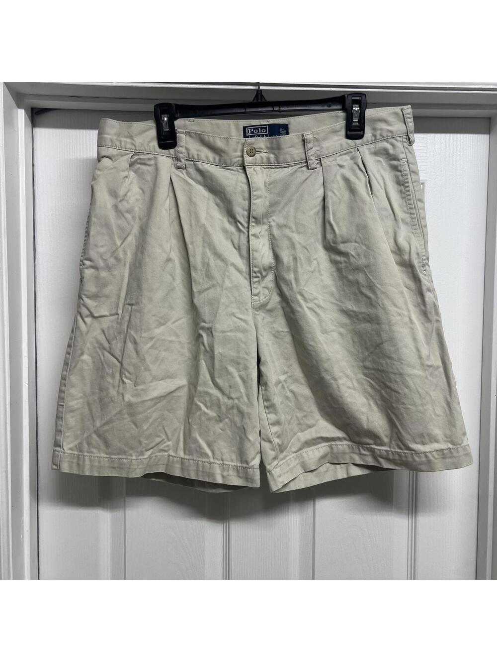 Vintage Polo Ralph Lauren Pleated Tyler Chino Shorts Sz. 36 Beige Cotton Preppy
